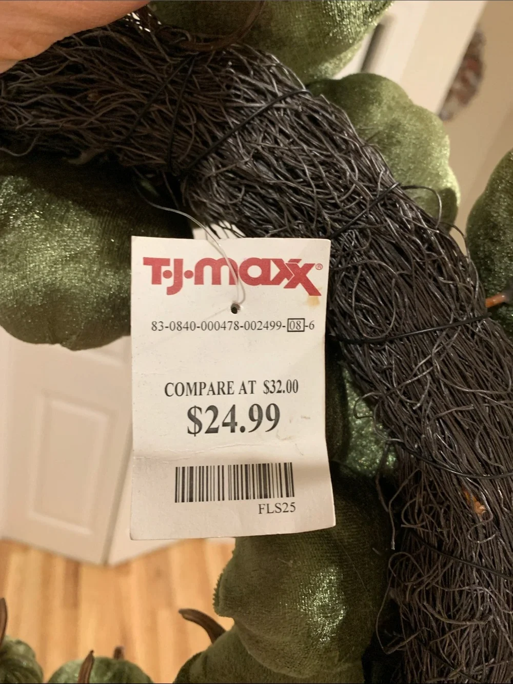 T.J.Maxx Olive Green Velvet Pumpkin Wreath